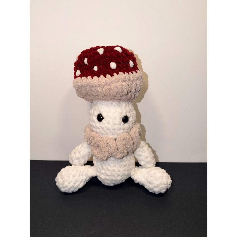 Handmade Crochet Mushroom Plush Soft Chunky Chenille Toadstool Mushling 9.5in